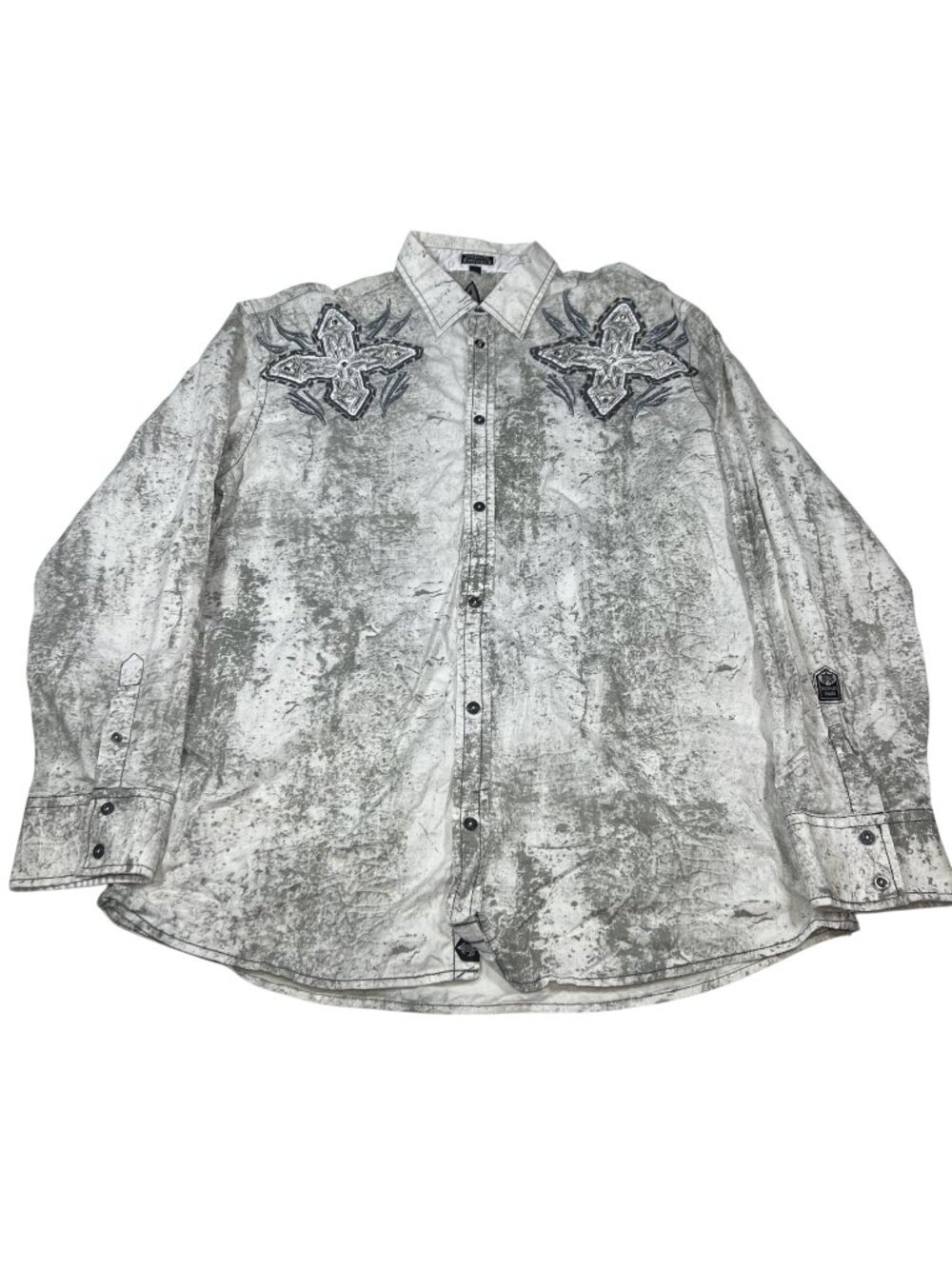 Roar Mens White Embroidered Rhinestones Button Up Shirt Size XL Y2K Style Read